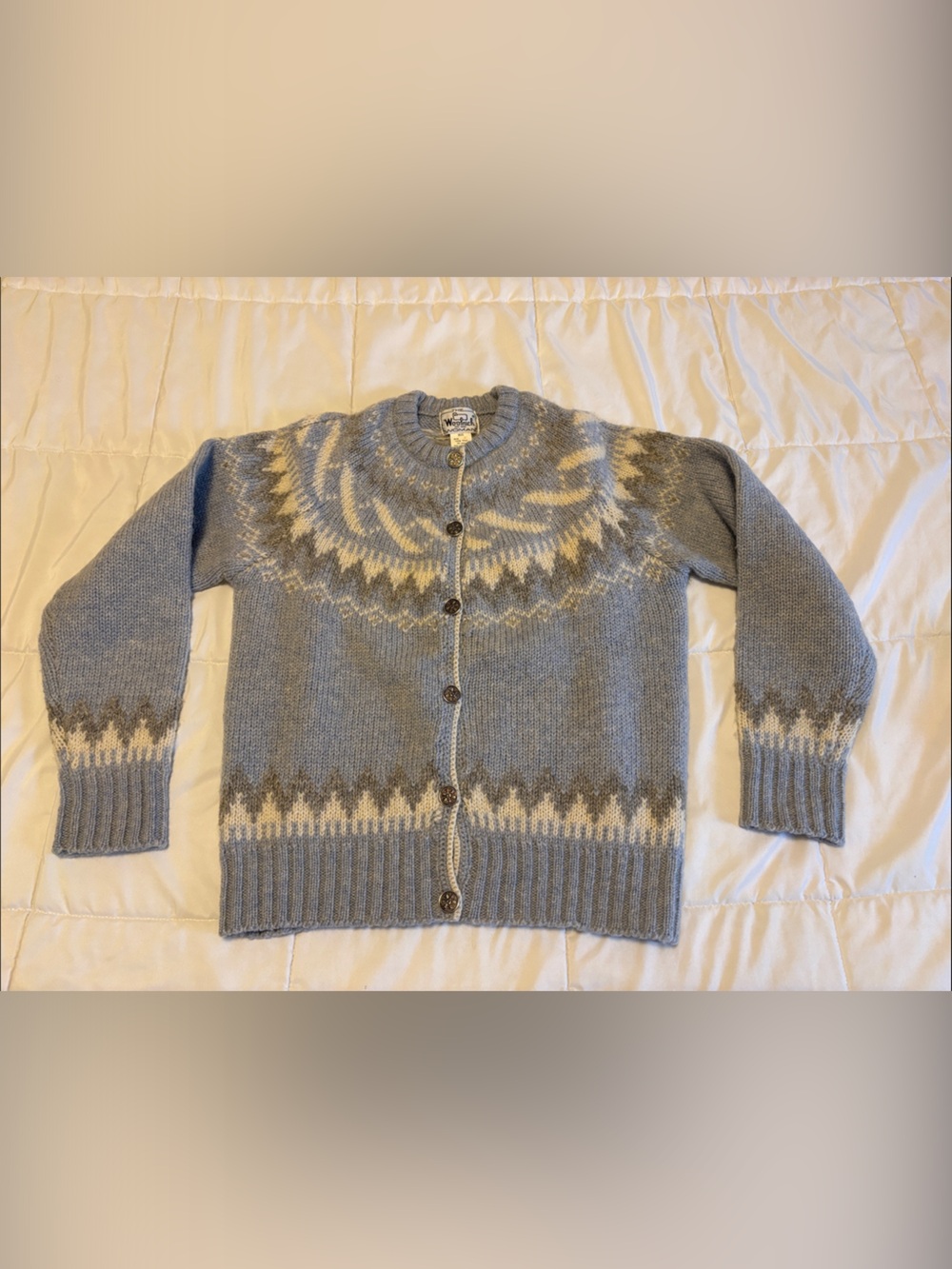 Woolrich Light Blue & Cream Cardigan